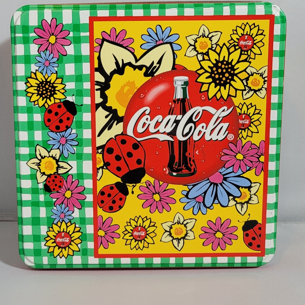 Coca-Cola Floral Ladybug Tin - Bright Retro Decorative Box